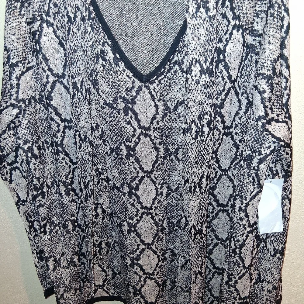 Chico's NWT Double Espresso Python-Print Tie Neck Sweater 4/XXL